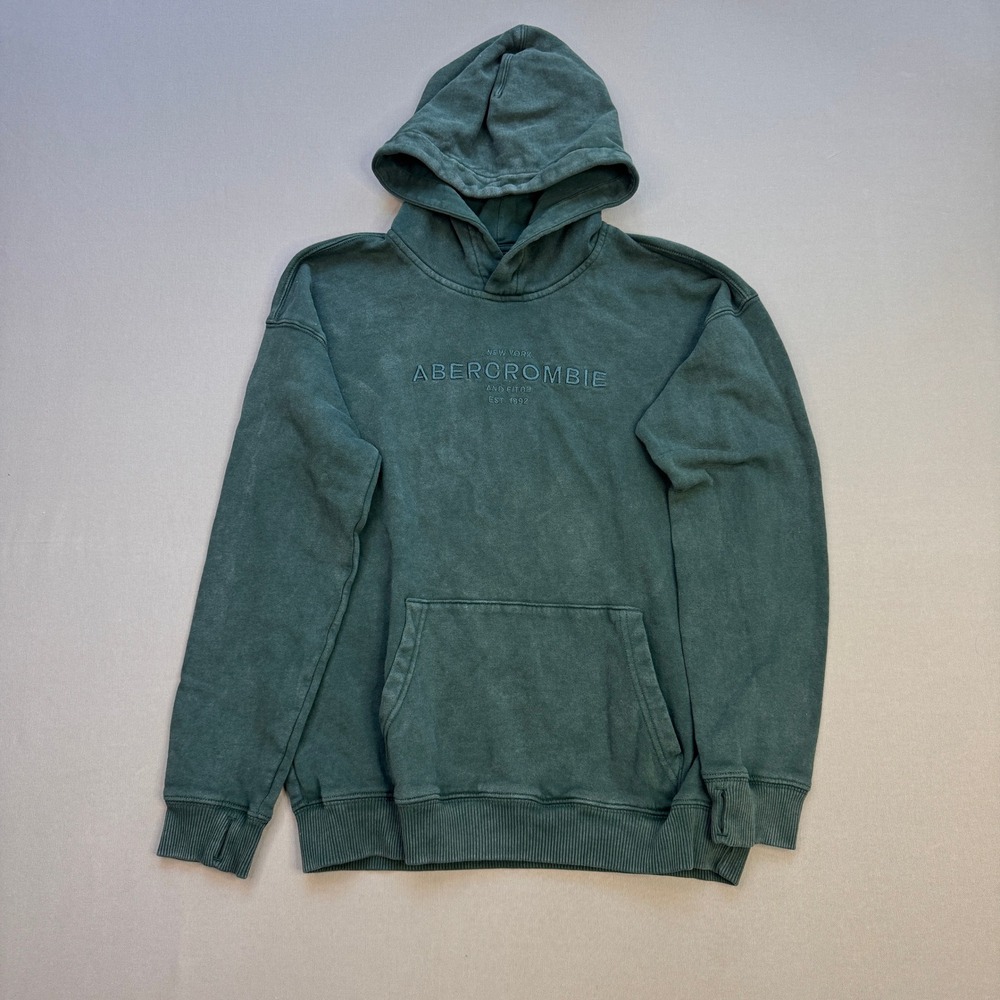 Abercrombie Kids Relaxed Fit Hoodie Forest Green Embroidered Logo Size 13/14